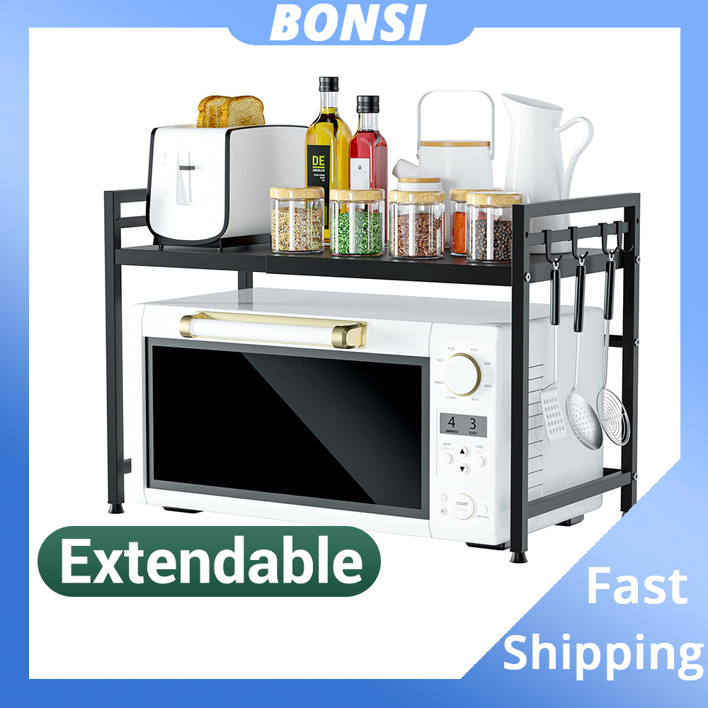 Extendable Microwave Oven Rack Adjustable Kitchen Counter Shelf