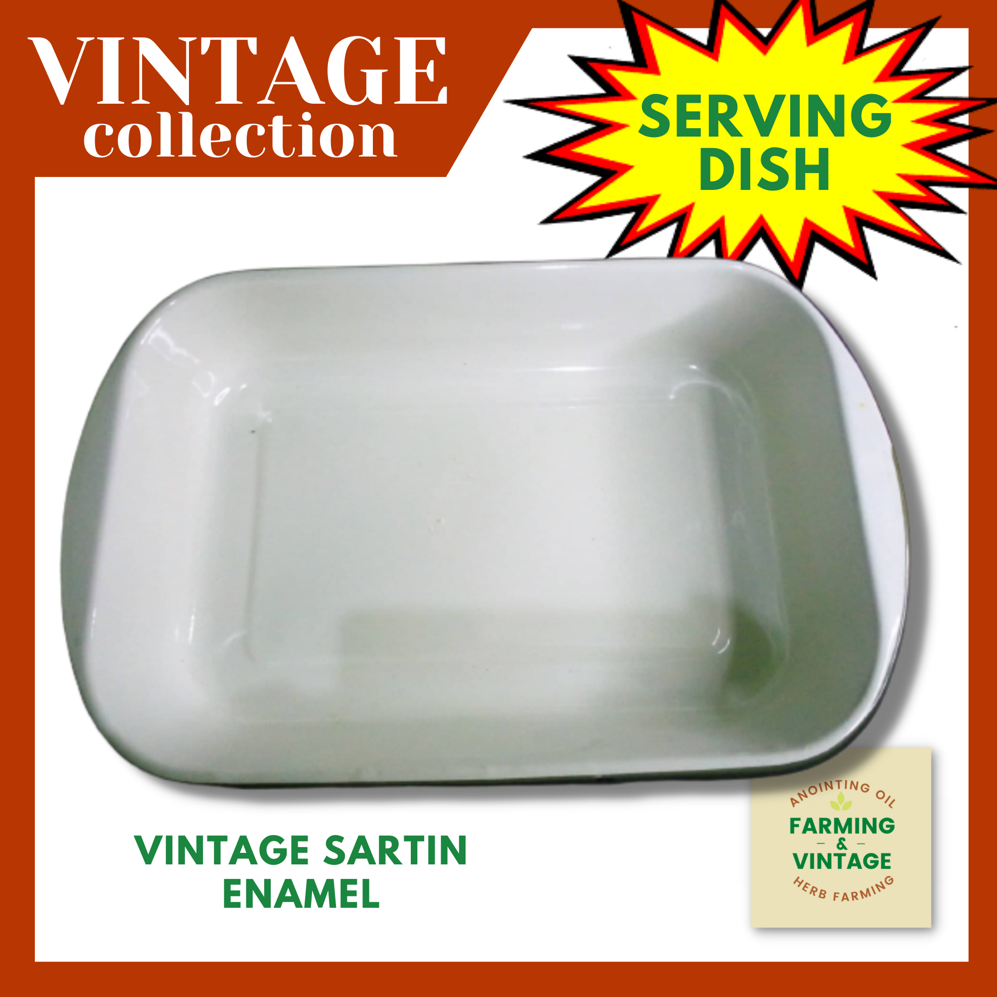 VINTAGE Sartin Enamel SERVING DISH TRAY TRAY ENAMELWARE LENGTH LARGE