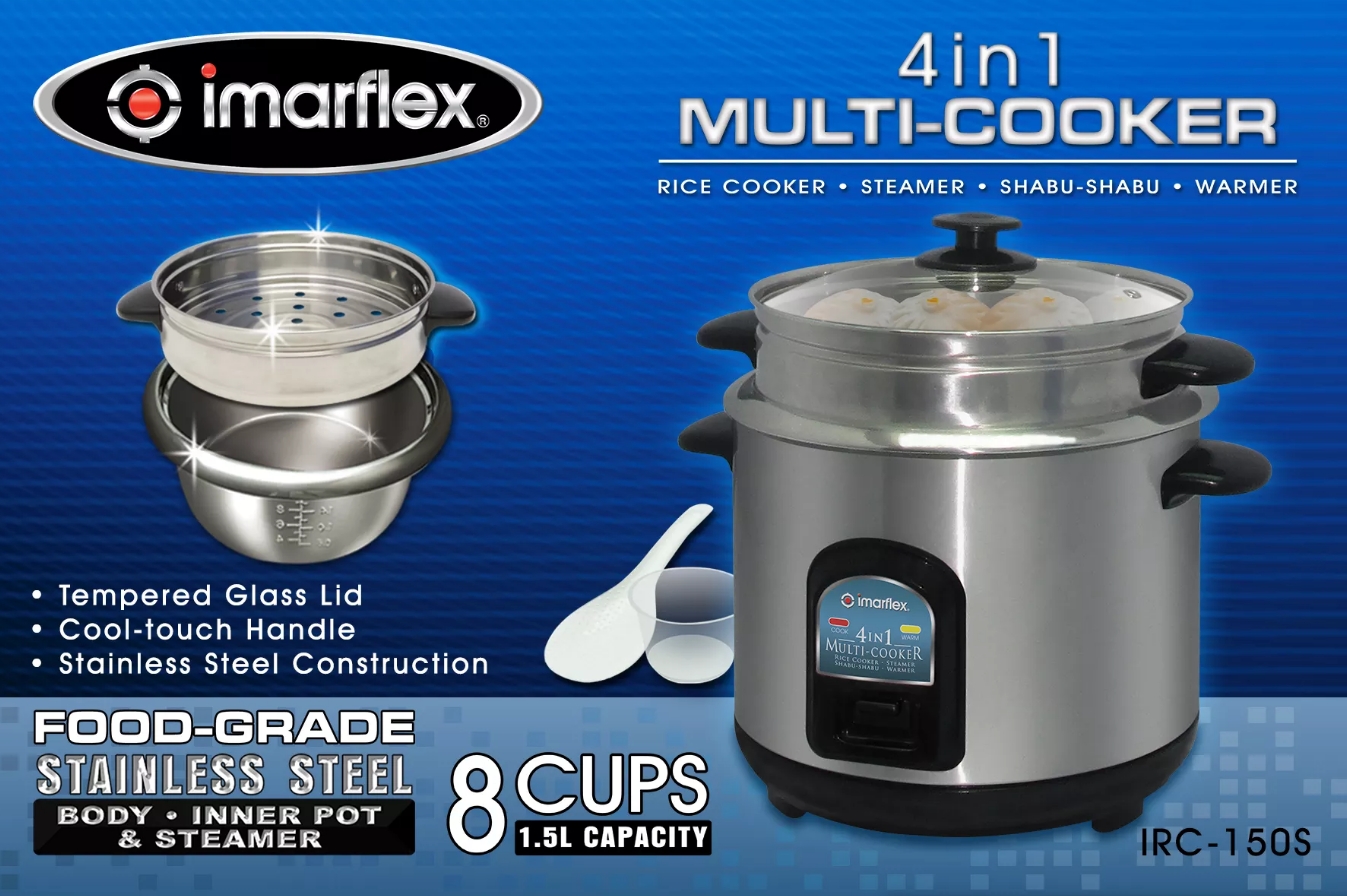 Imarflex Rice Cooker 1 5L 4 In 1 Multi Cooker Stainless Steel Body