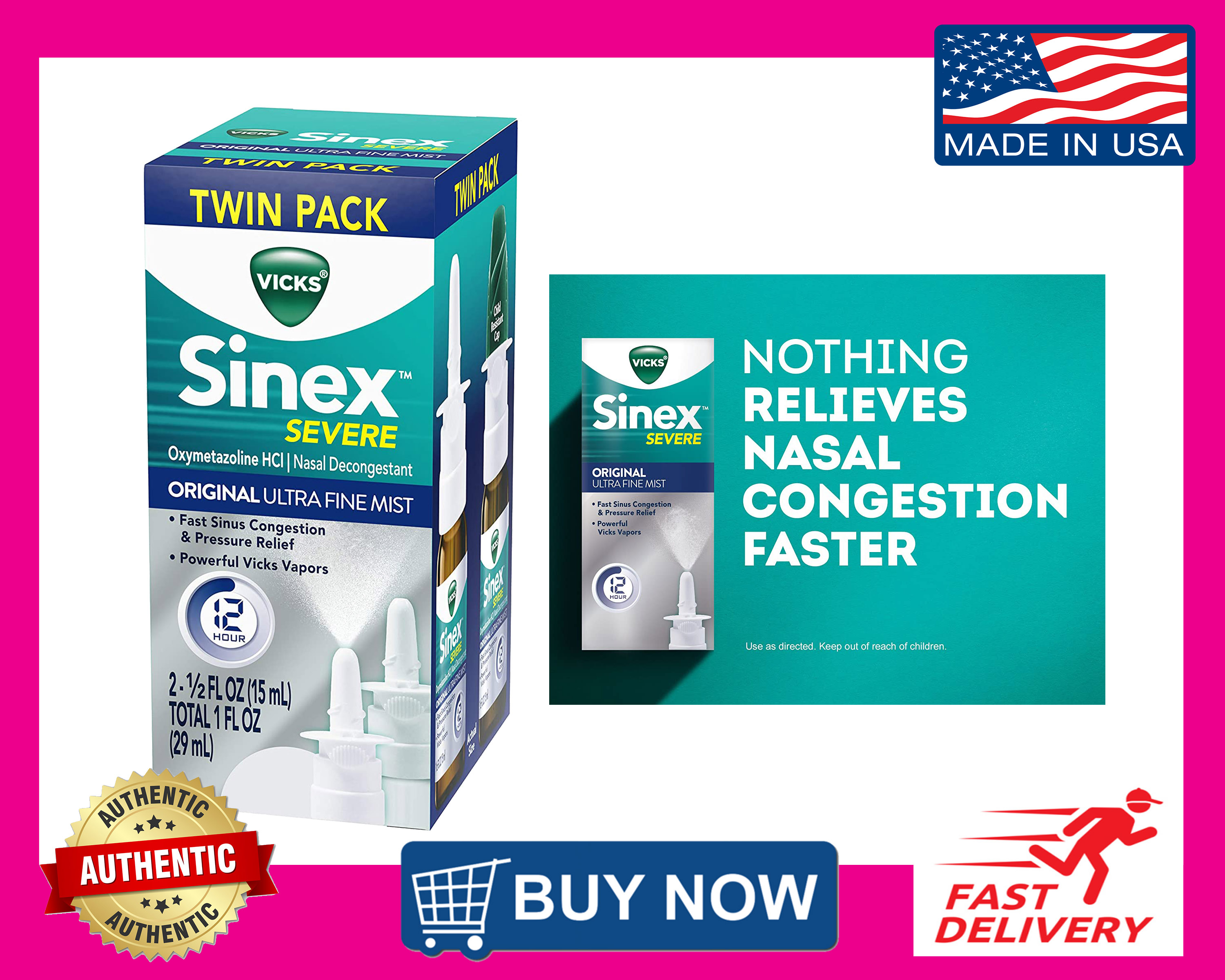 Vicks Sinex Severe Nasal Decongestant Fast Sinus Congestion Pressure