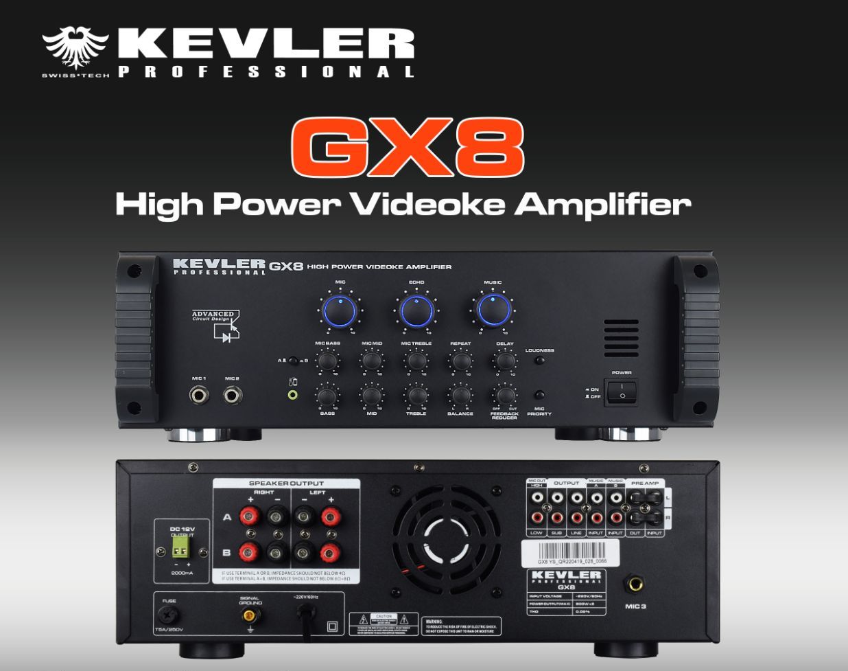 Kevler Professional GX8 NEW HIGH POWER VIDEOKE AMPLIFIER With 12V DC