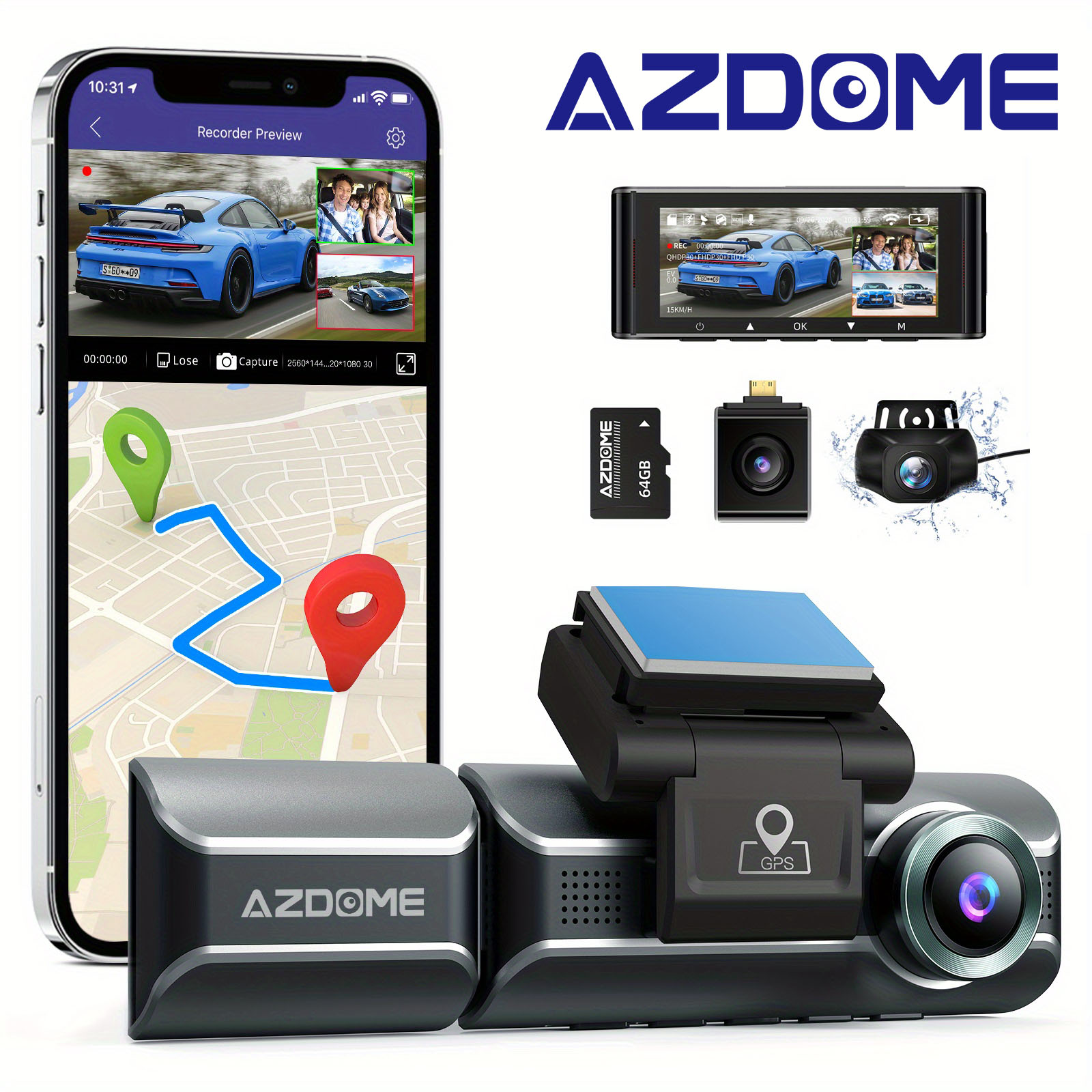 AZDOME M550 M550 Pro 3 Channel Lens 4K Car Dash Cam With Night Vision