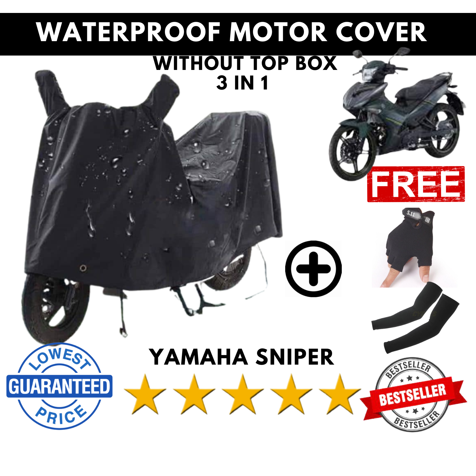 YAMAHA SNIPER 135 150 155 MOTOR COVER WATERPROOF FREE MOTOR GLOVES AND