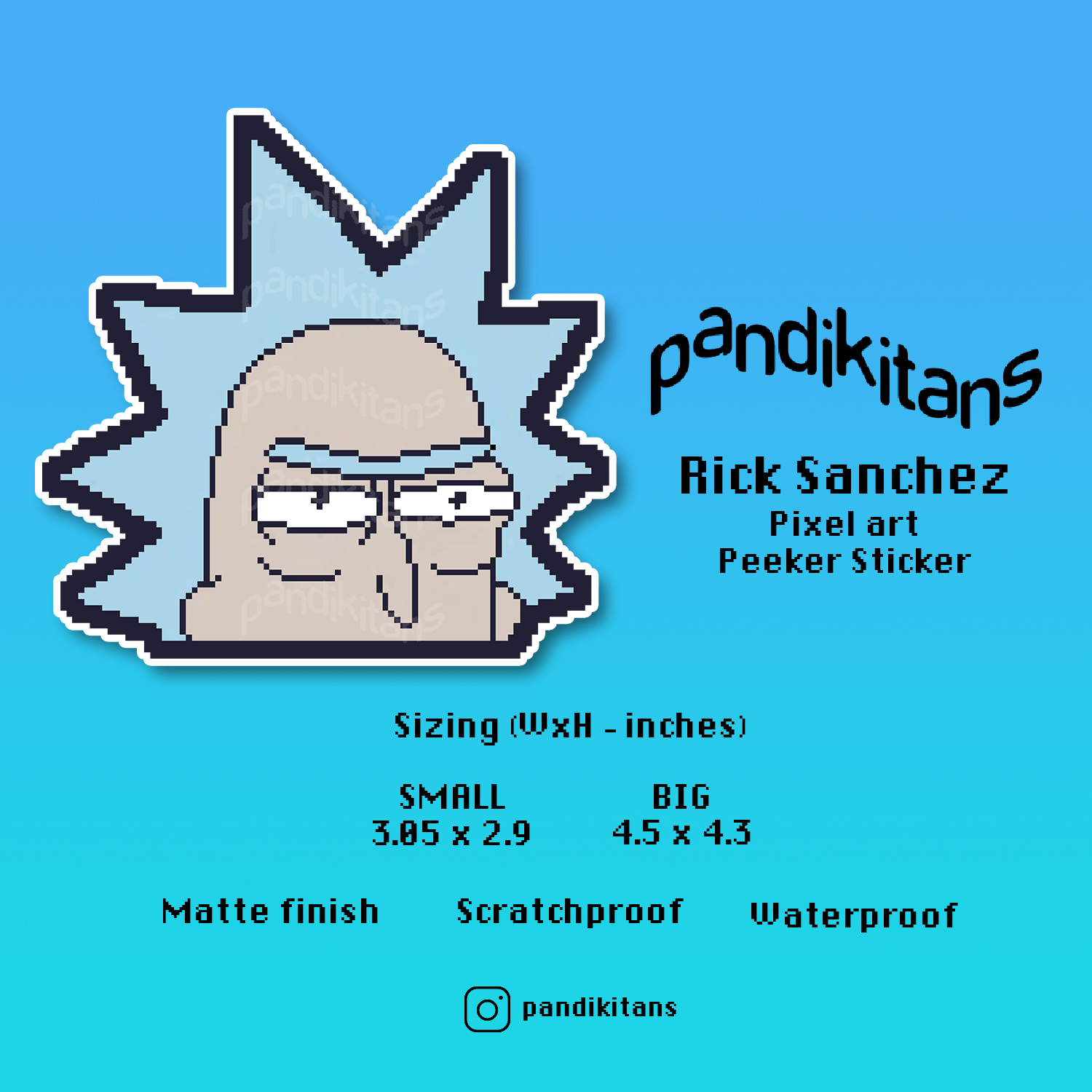 Rick And Morty Rick Sanchez Peeker Sticker 8 Bit Retro Pixel Art