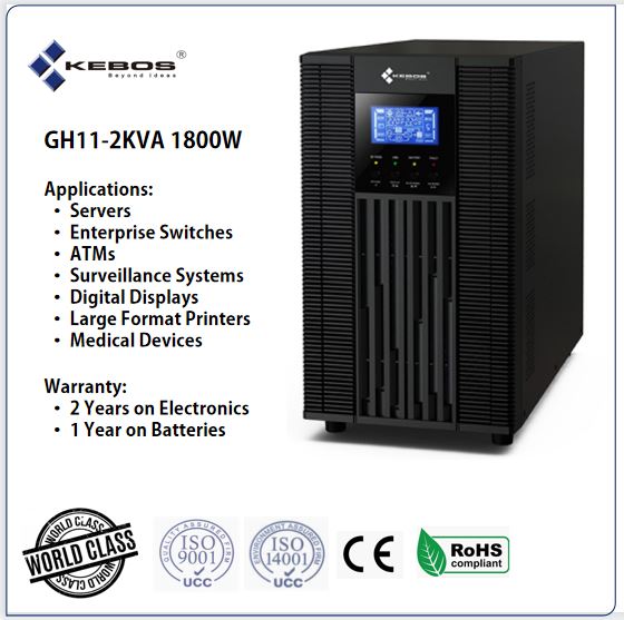 KEBOS GH11 2KVA 1800W Online Double Conversion Tower UPS 0 9PF Pure