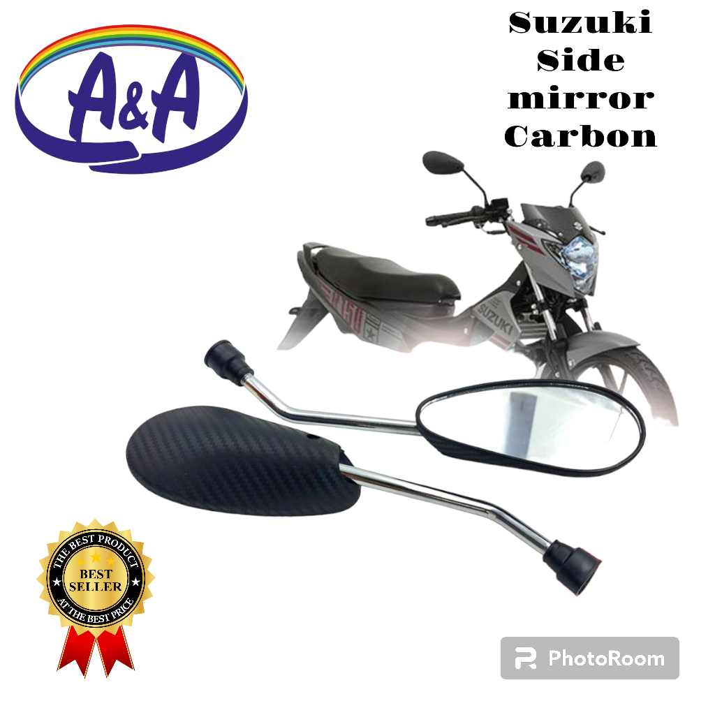 Kawasaki Barako Carbon Side Mirror Long Stem Stainless Suzuki Style