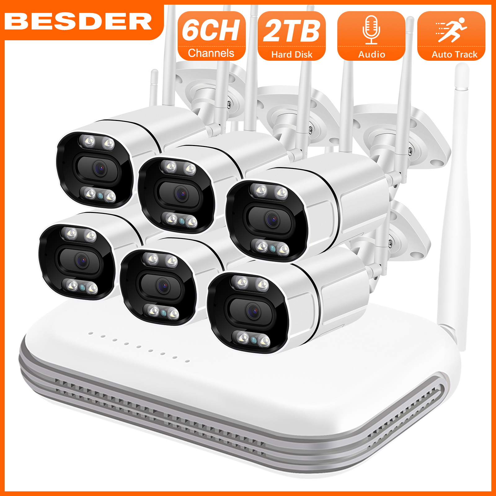 BESDER 6CH 5MP Ultra HD Wifi Wireless CCTV Camera Set 8CH Mini NVR