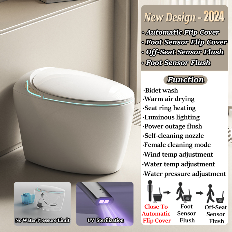 Ceramic Smart Toilet Bowl Set With Water Tank Automatic Flip Cover