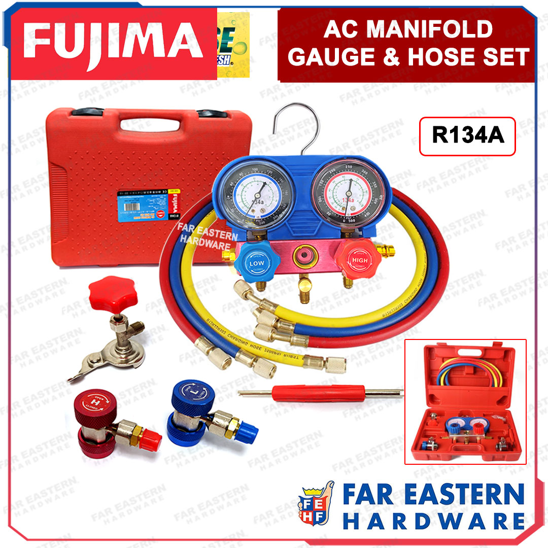 Fujima Air Conditioning Manifold Gauge Hose Set Aircon Gas Meter R