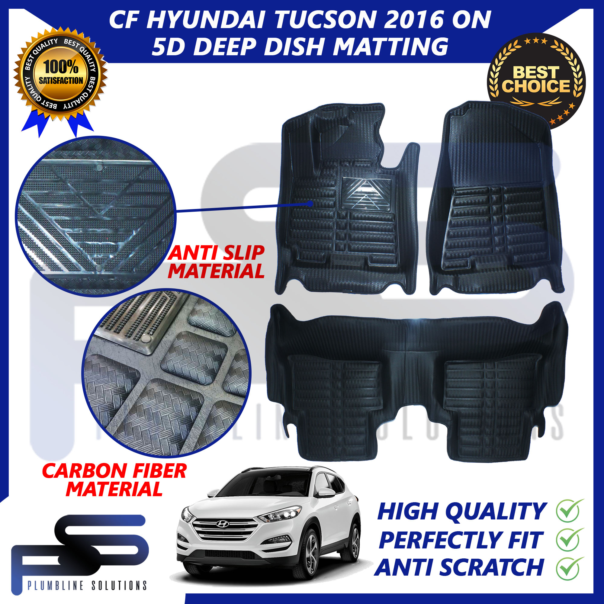 Tpe D Black Carbon Fiber Deep Dish Matting For Hyundai Tucson