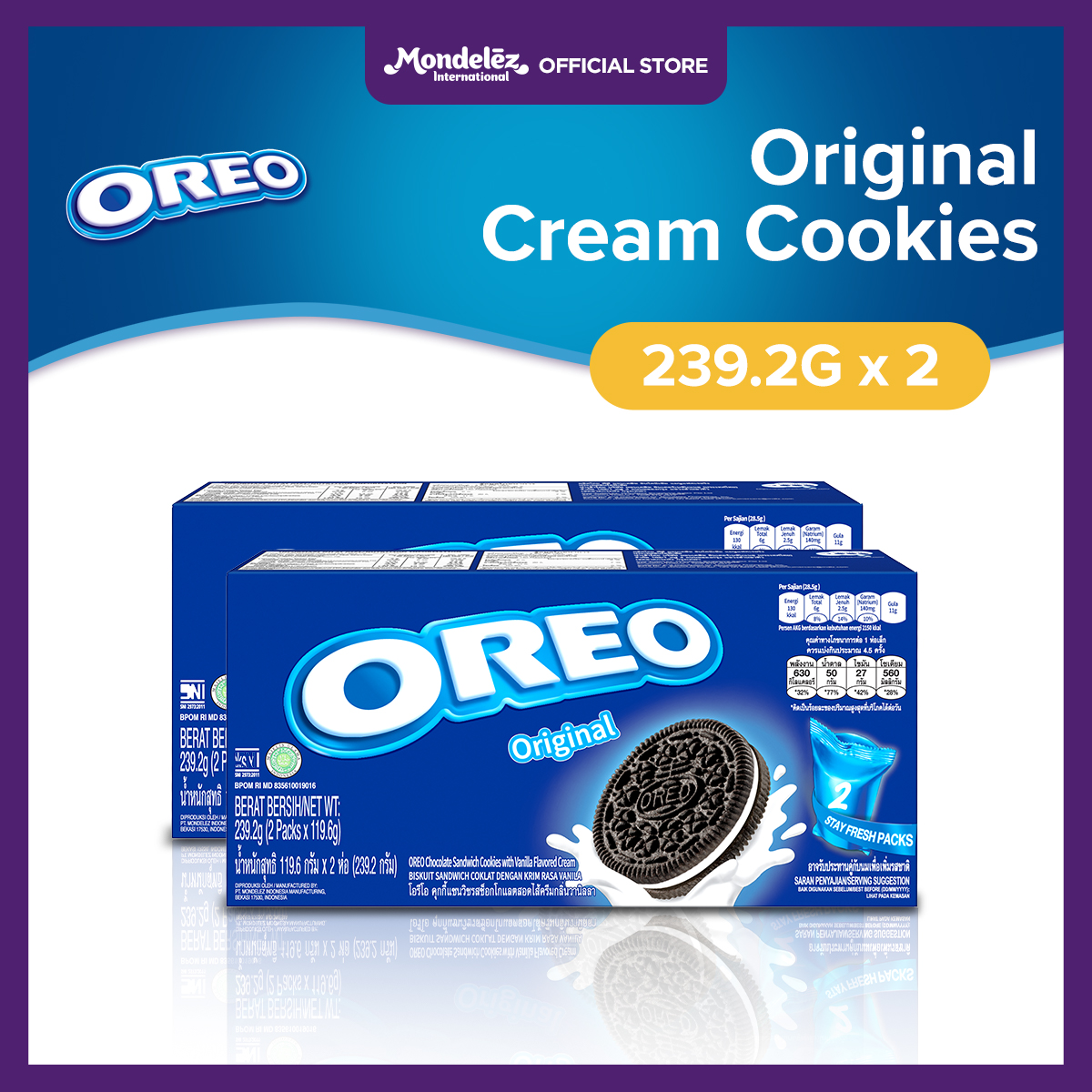 Oreo Pack Vanilla Flavor G Sandwich Cookie Snack With Rich Cream