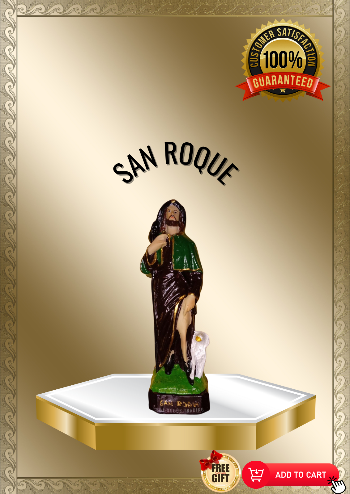 San Roque Cm Saint Roch Table Altar Church Statue Decoration Car