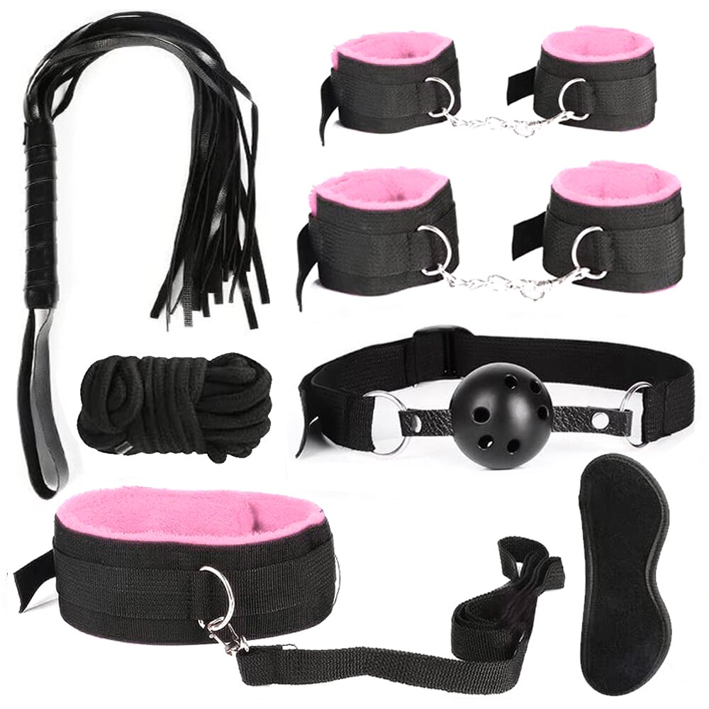 S M Fetish BDSM Bondage Restraint Set Sex Handcuffs Whip Anal Beads