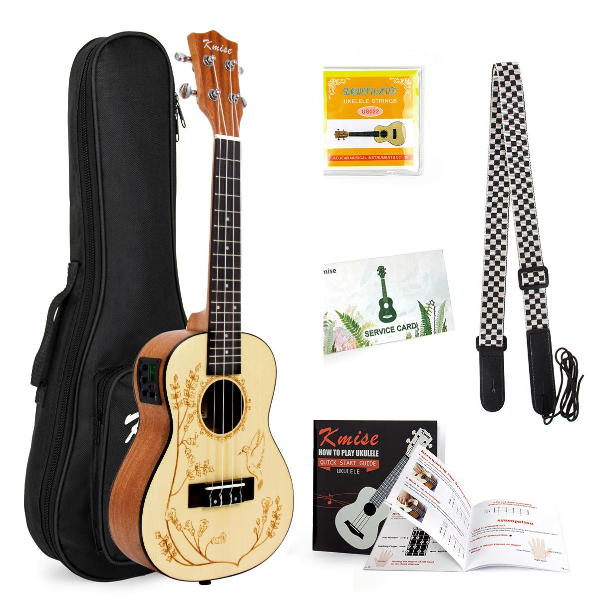 Kmise Concert Electric Acoustic Ukulele Solid Spruce Ukelele Uke Hawaii