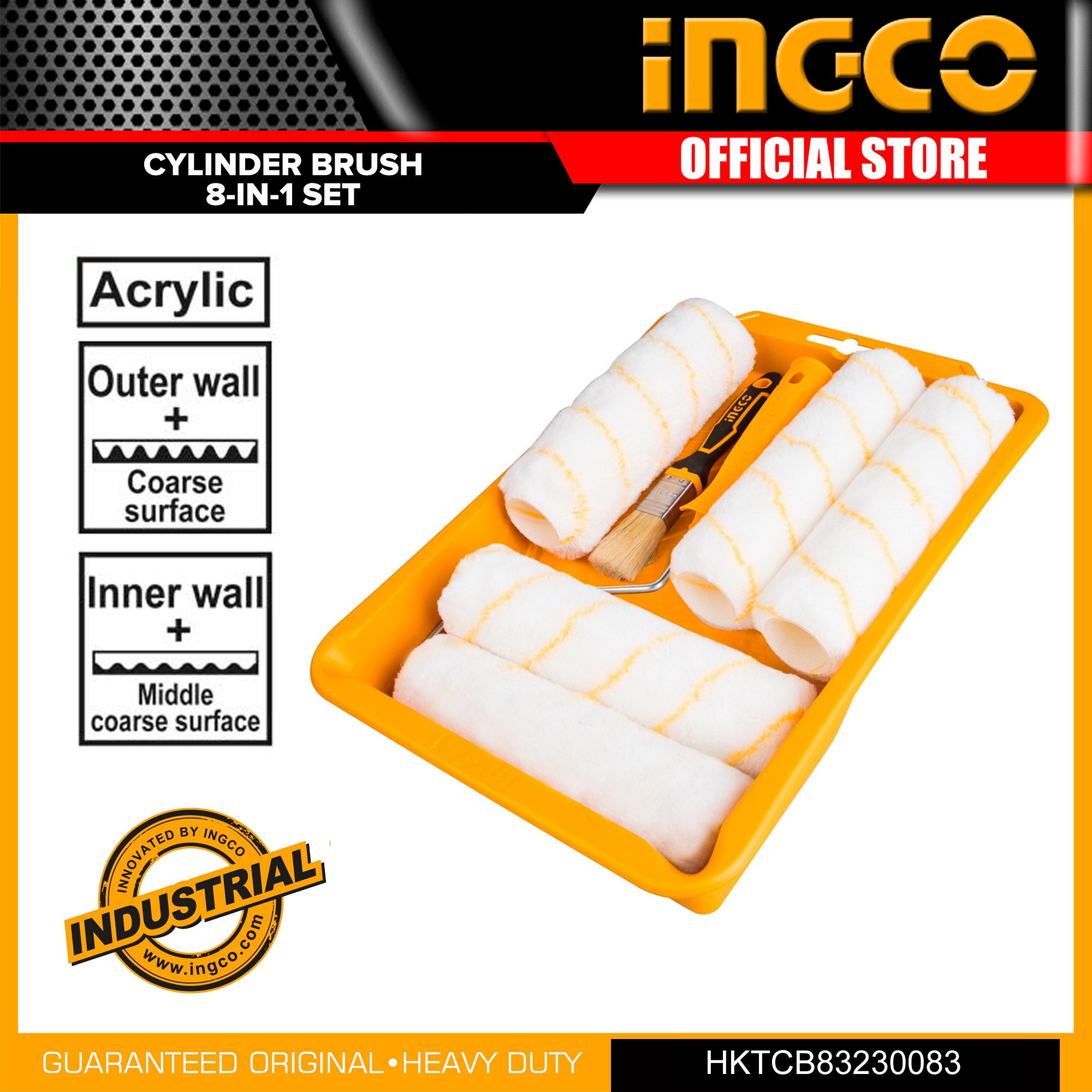 Ingco Industrial In Cylinder Brush Paint Roller Set Inner Wall And