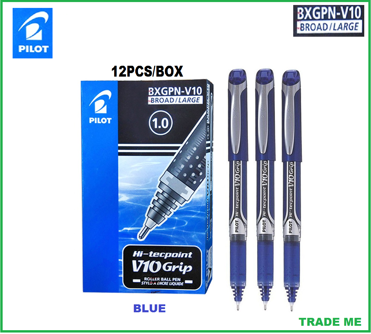 SIGN PEN PILOT V10 GRIP HI TECPOINT 1 0MM BROAD LARGE 12 Pcs BOX