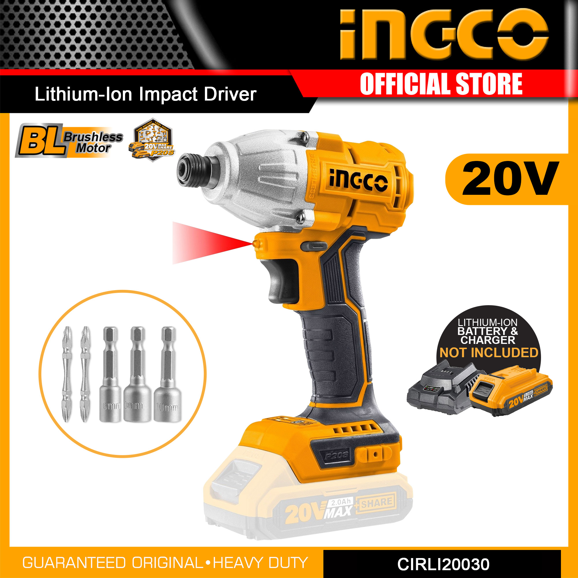 BARE TOOL INGCO Lithium Ion Cordless Brushless Motor Impact Driver 1