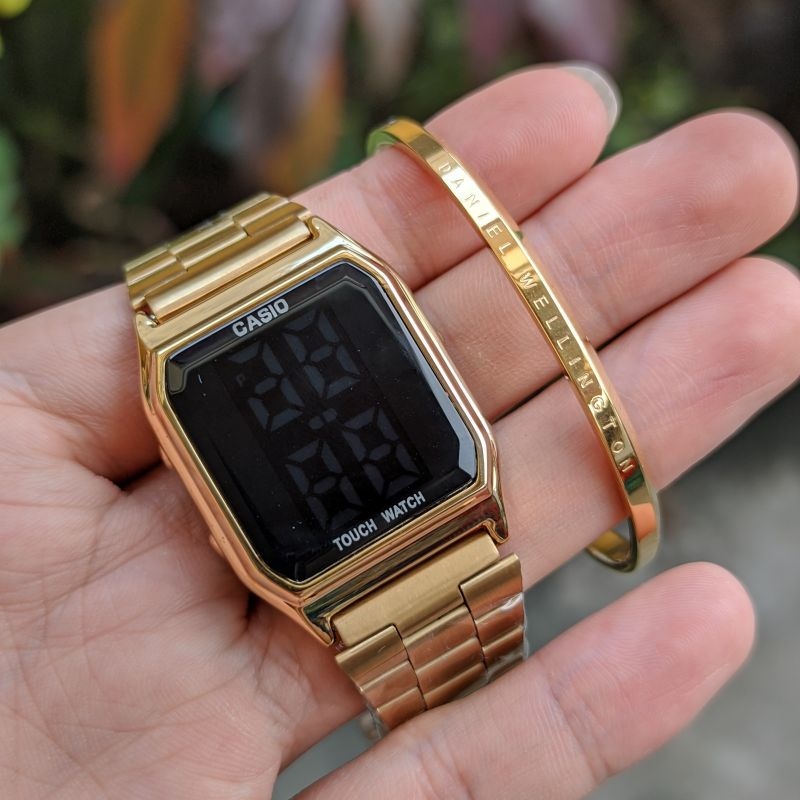 CASIO TOUCH WATCH SET WITH FREE CARTIER GOLD BANGLE With Date And Day