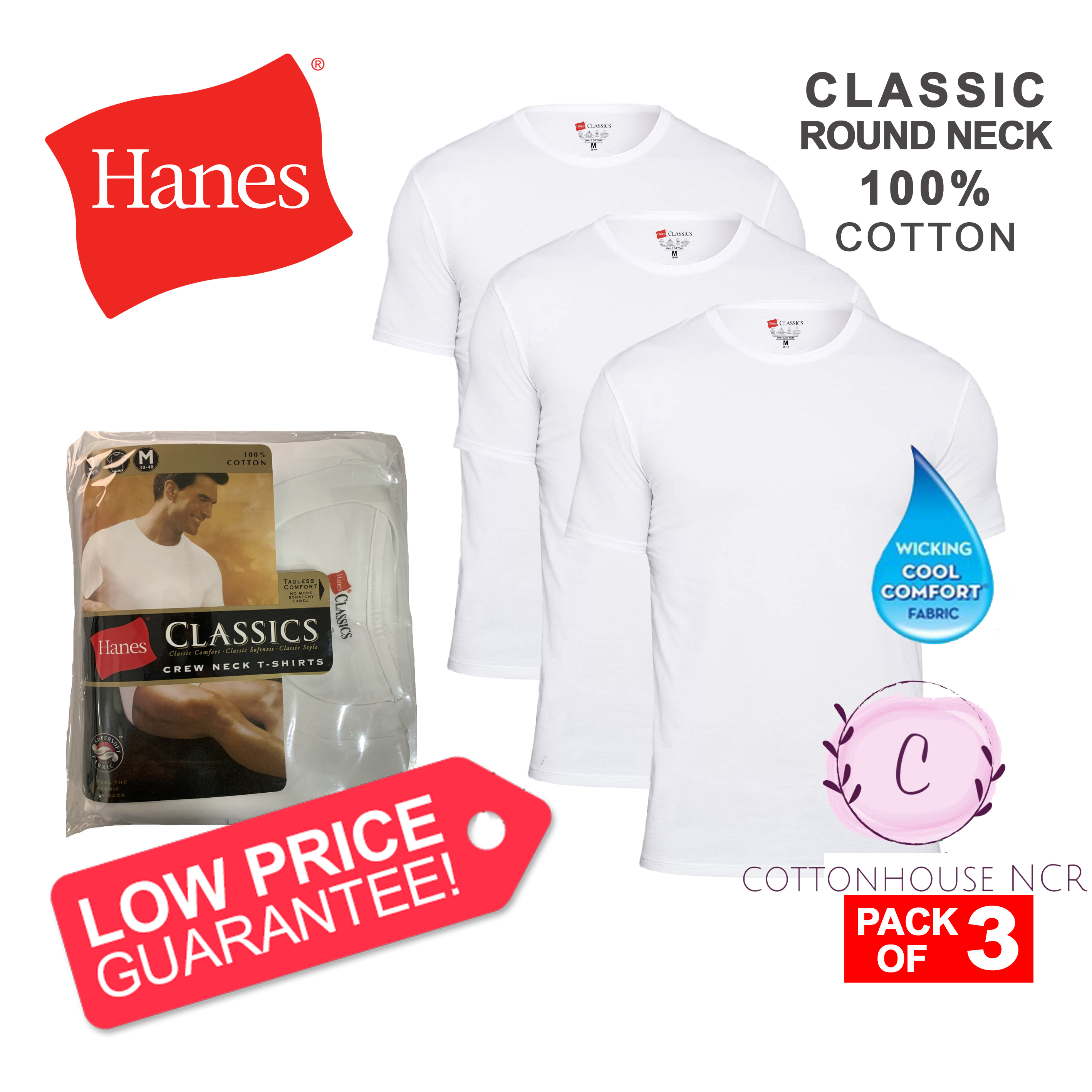 Hanes Classics Round Neck White T Shirts 3 Pcs Pack Lazada PH