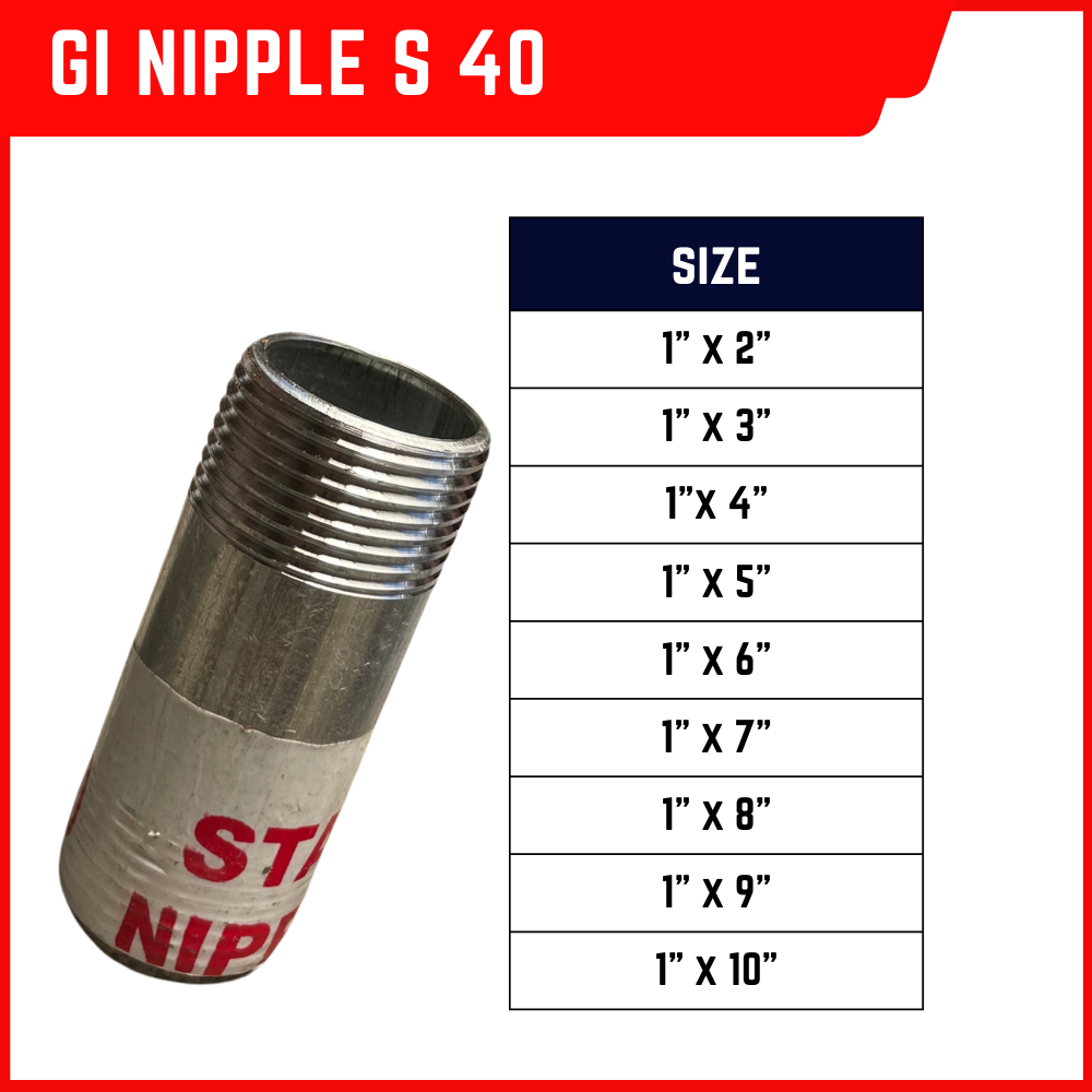 GI Nipple S40 Galvanized Metal Pipe Fitting Heavy Duty 1 Diameter