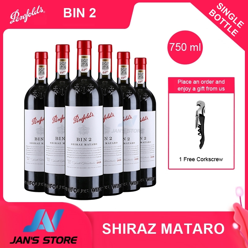 750 Ml Penfolds BIN 2 Red Wine Shiraz Mataro 2019 1 Free Corkscrew