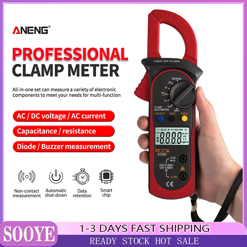 ANENG ST201 Digital Clamp Multimeter Resistance Ohm Tester AC DC Clamp