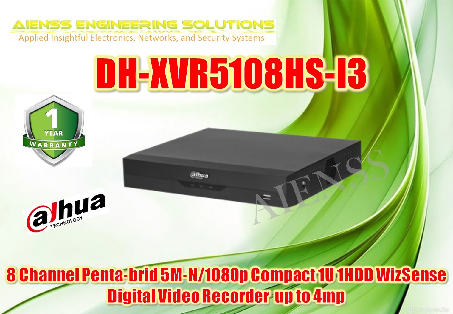 DH XVR5108HS I3 8 Channel Penta Brid 5M N 1080p Compact 1U 1HDD