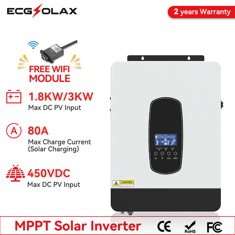 ECGSOLAX 1 8KW 3KW Hybrid Solar Inverter 12V 24V 230V With Max 80A MPPT