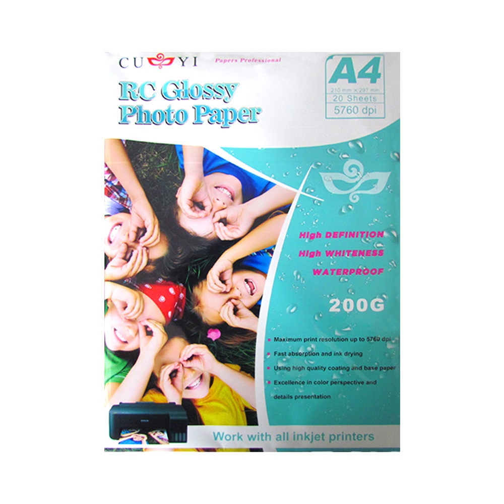 A4 Size CUYI Resin Coated RC Glossy Satin Photo Paper Inkjet Photo