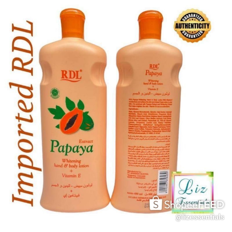 Ooozpe3 Authentic RDL Papaya Hand Body Lotion 600ml Lazada PH