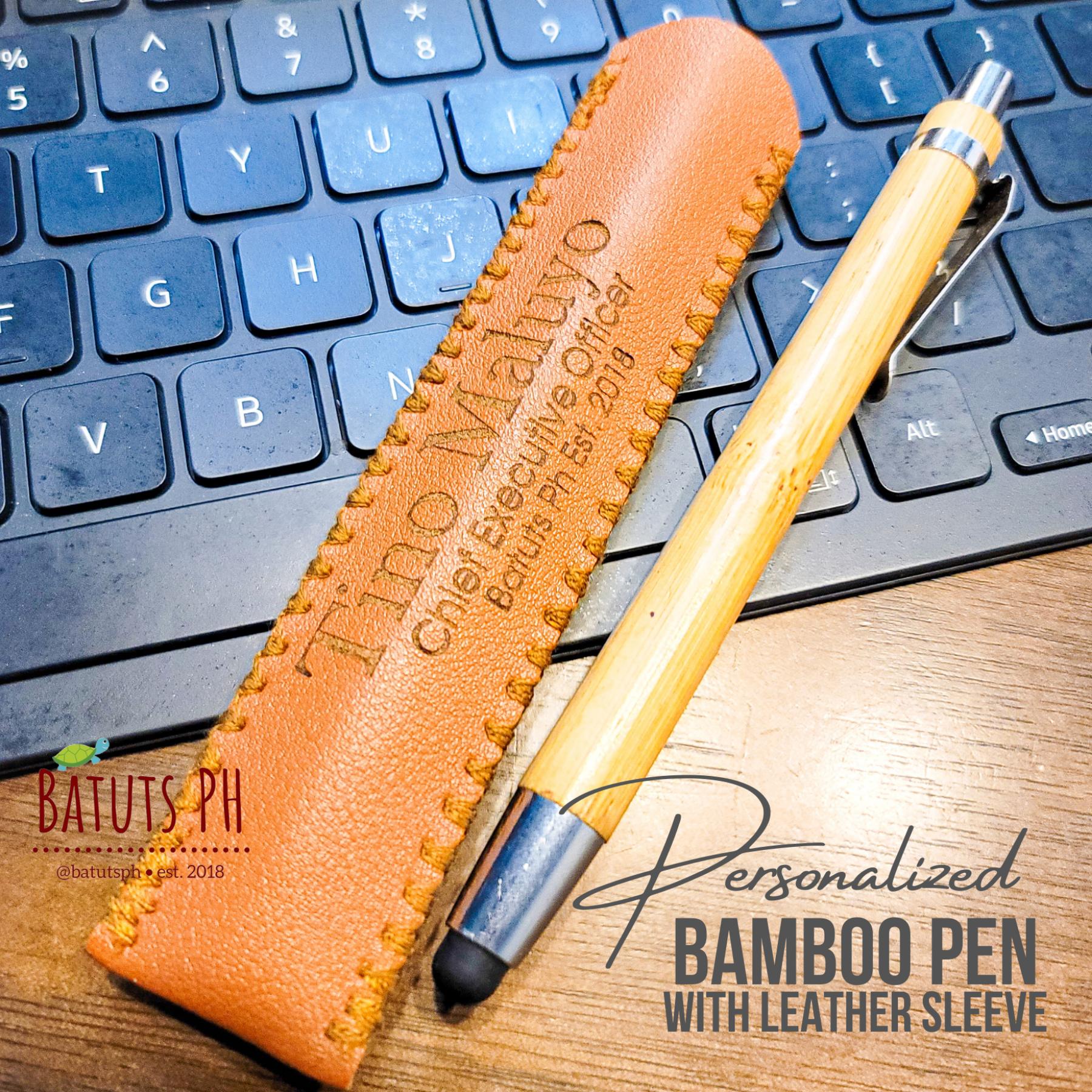 BatutsPh Personalized Bamboo Pen With Leather Sleeve Souvenirs