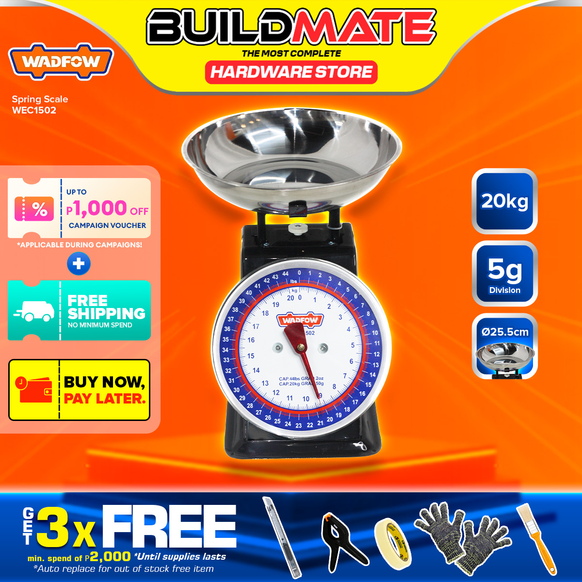 BUILDMATE Wadfow 20KG 255MM Spring Table Scale Weighing Scale Timbangan