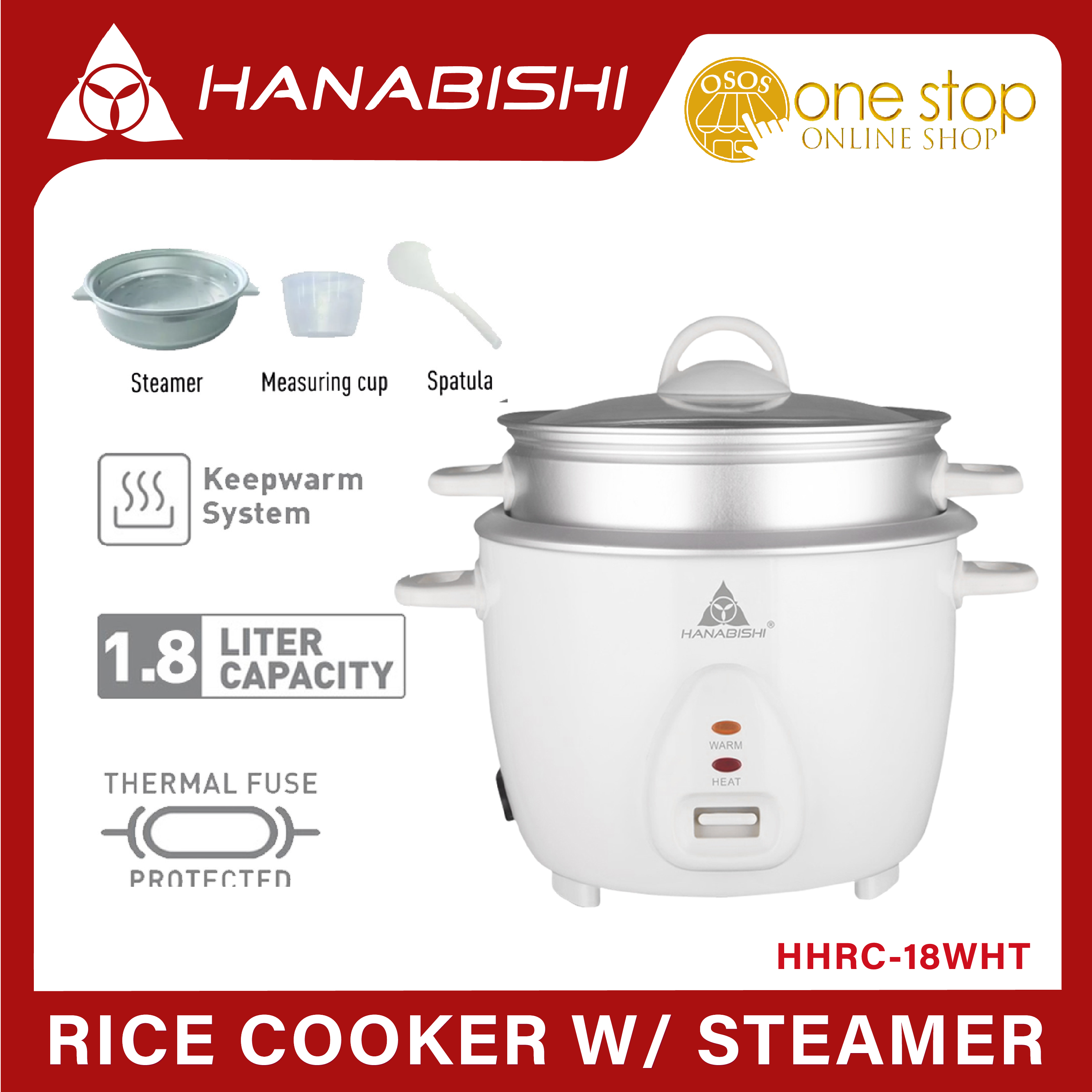 Hanabishi Original Rice Cooker L Serves Cups Glass Cover With