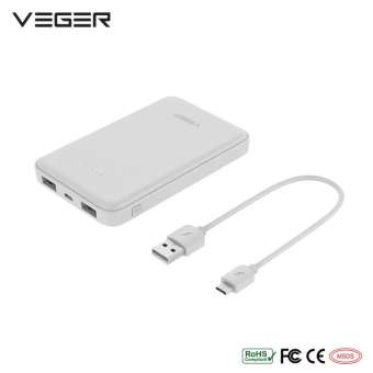 VEGER VP1018 10000mAh Power Bank Slim Pocket Style Mini Powerbank Micro USB 2.0A Input 2.0A Dual USB Output External Battery Compact Portable Charger