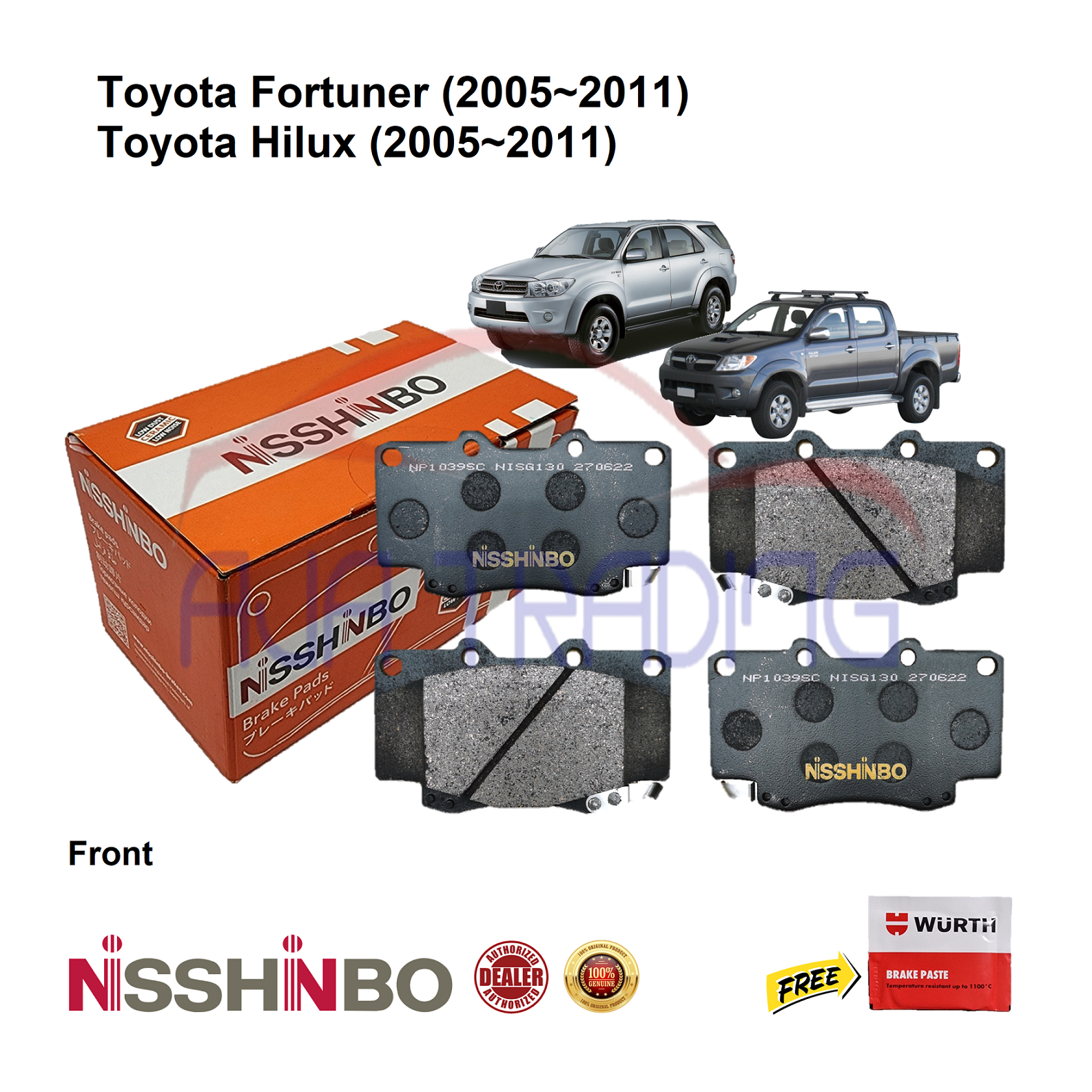 Genuine Nisshinbo Front Brake Pads For Toyota Fortuner