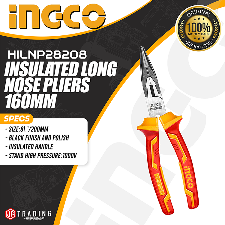 INGCO INSULATED LONG NOSE PLIERS 8 HILNP28208 HD HIGH QUALITY JF