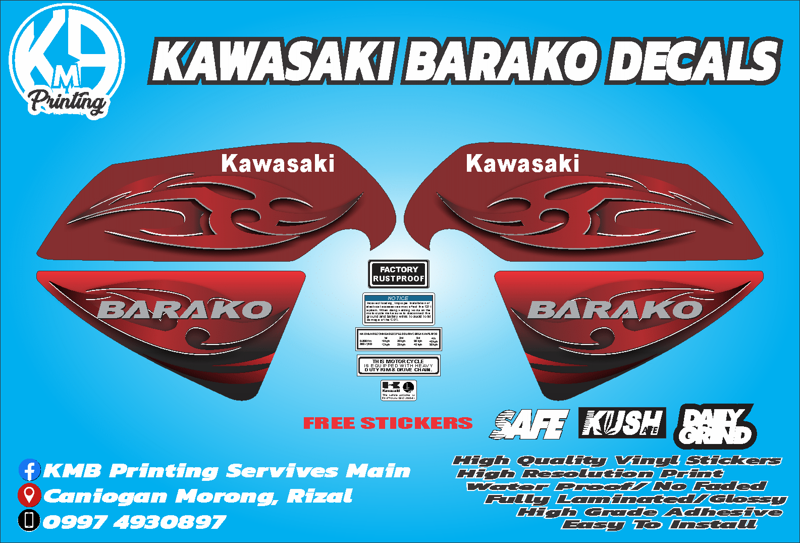 Kawasaki Barako Sticker Decals 2010 Maroon Lazada PH