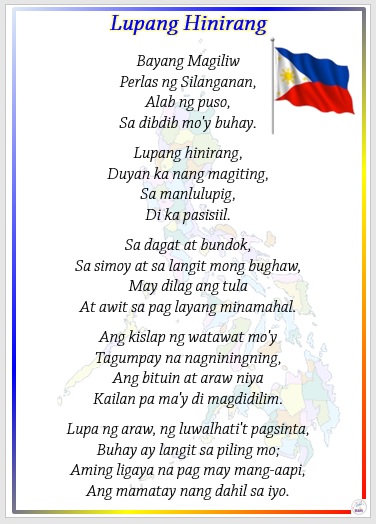 Lupang Hinirang Panatang Makabayan Educational Chart Poster A Size