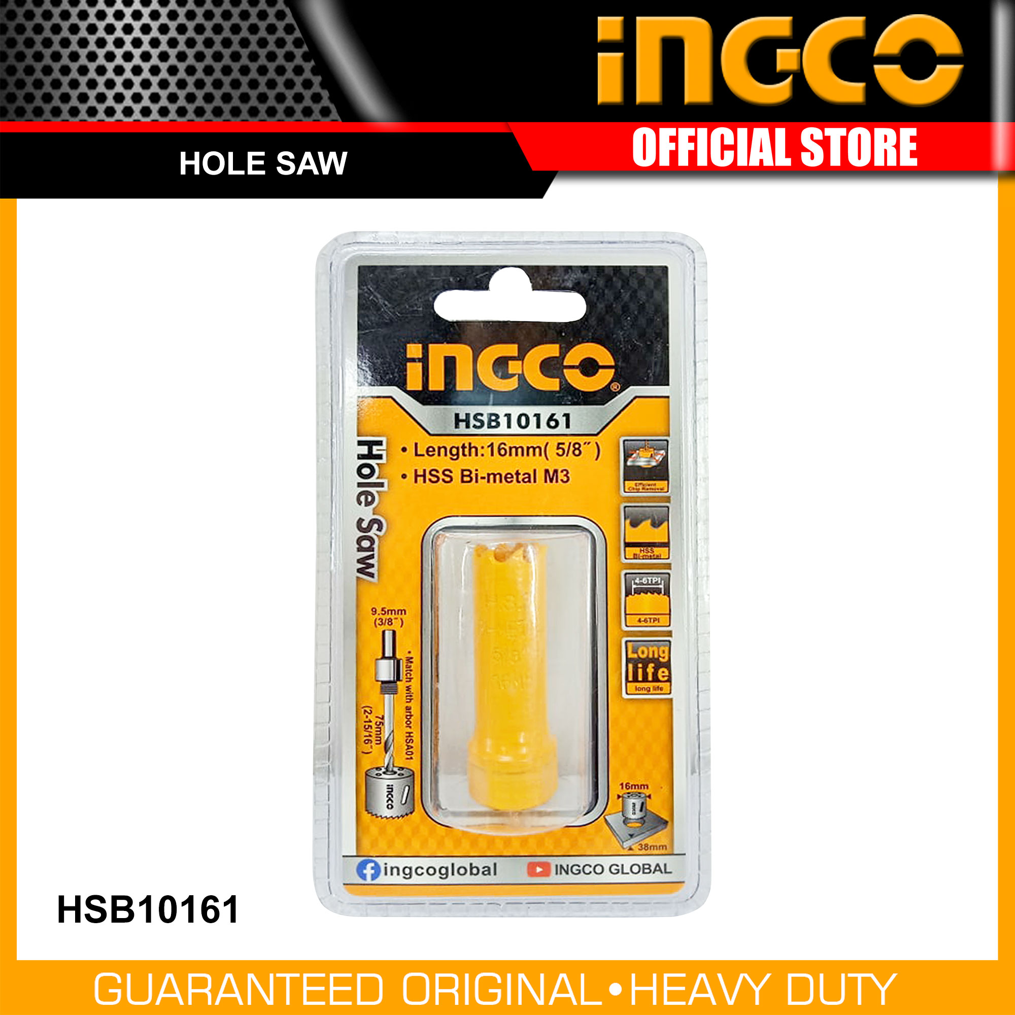 Ingco HSB10161 16mm Hole Saw With HSS M3 Bi Metal Material IHT Lazada PH