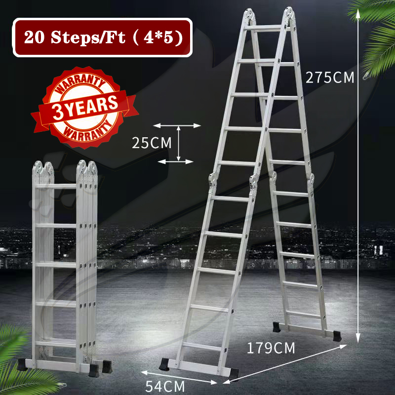 FINDER Ladder Heavy Duty Aluminum Alloy 20FT 16FT 12FT Floding Ladder 5