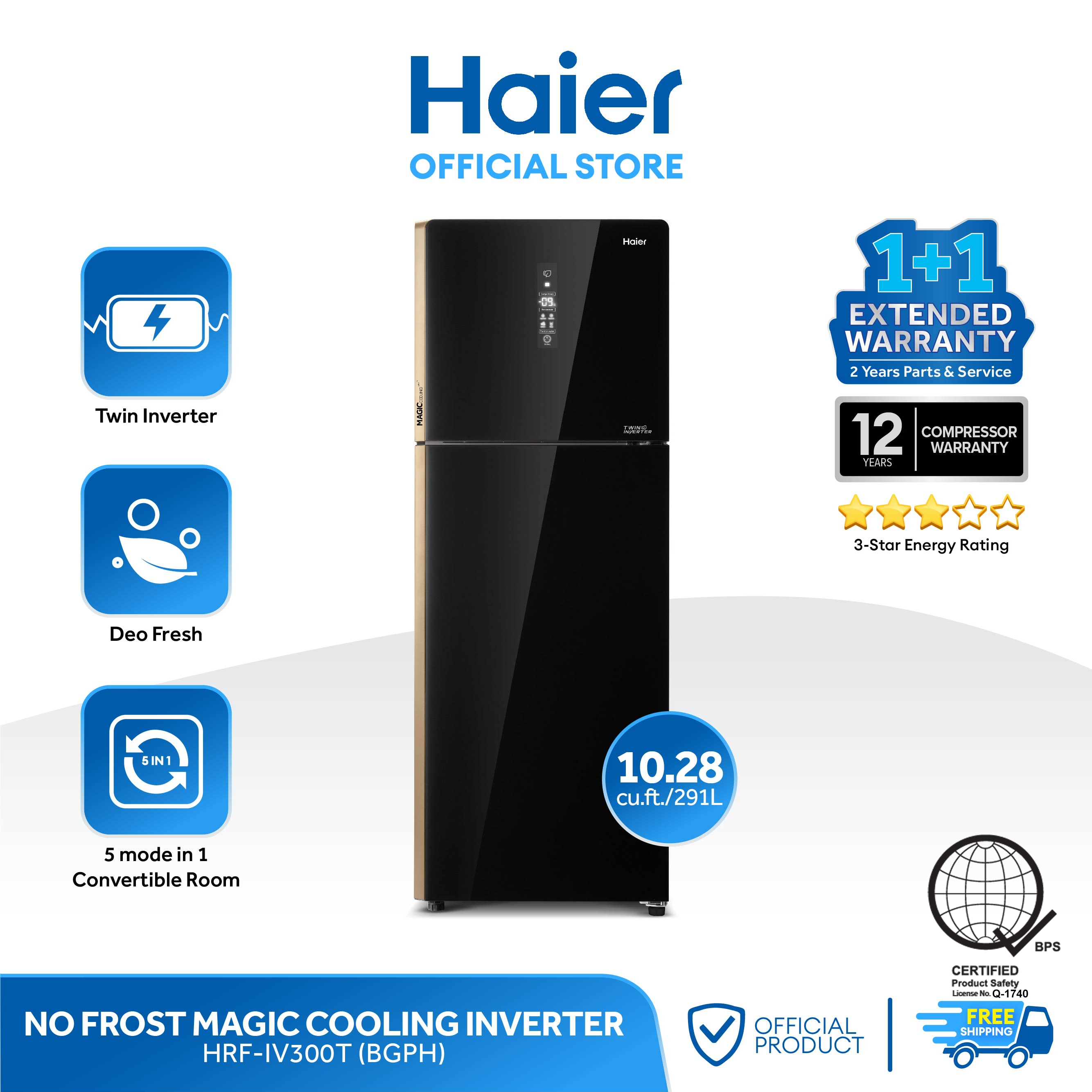 Haier HRF IV300T BGPH 10 28 Cu Ft 291L Magic Cooling No Frost Twin