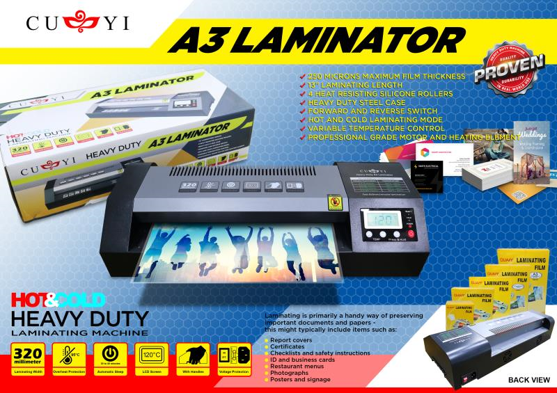 CUYI A4 A3 Size Laminator HOT COLD REVERSE Function 220V Heavy