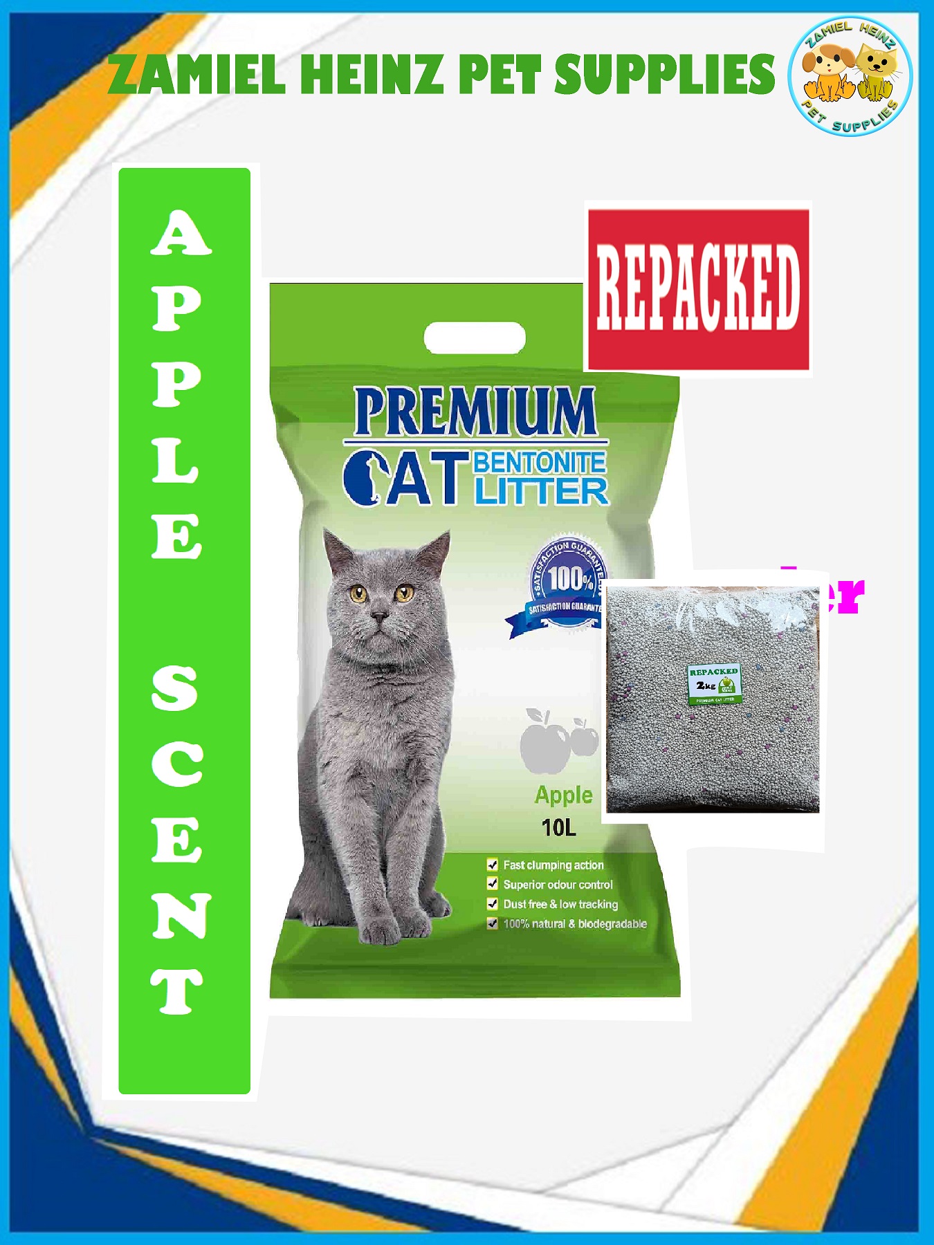 Premium Cat Bentonite Litter Sand REPACKED Apple Scent 2KG Lazada PH