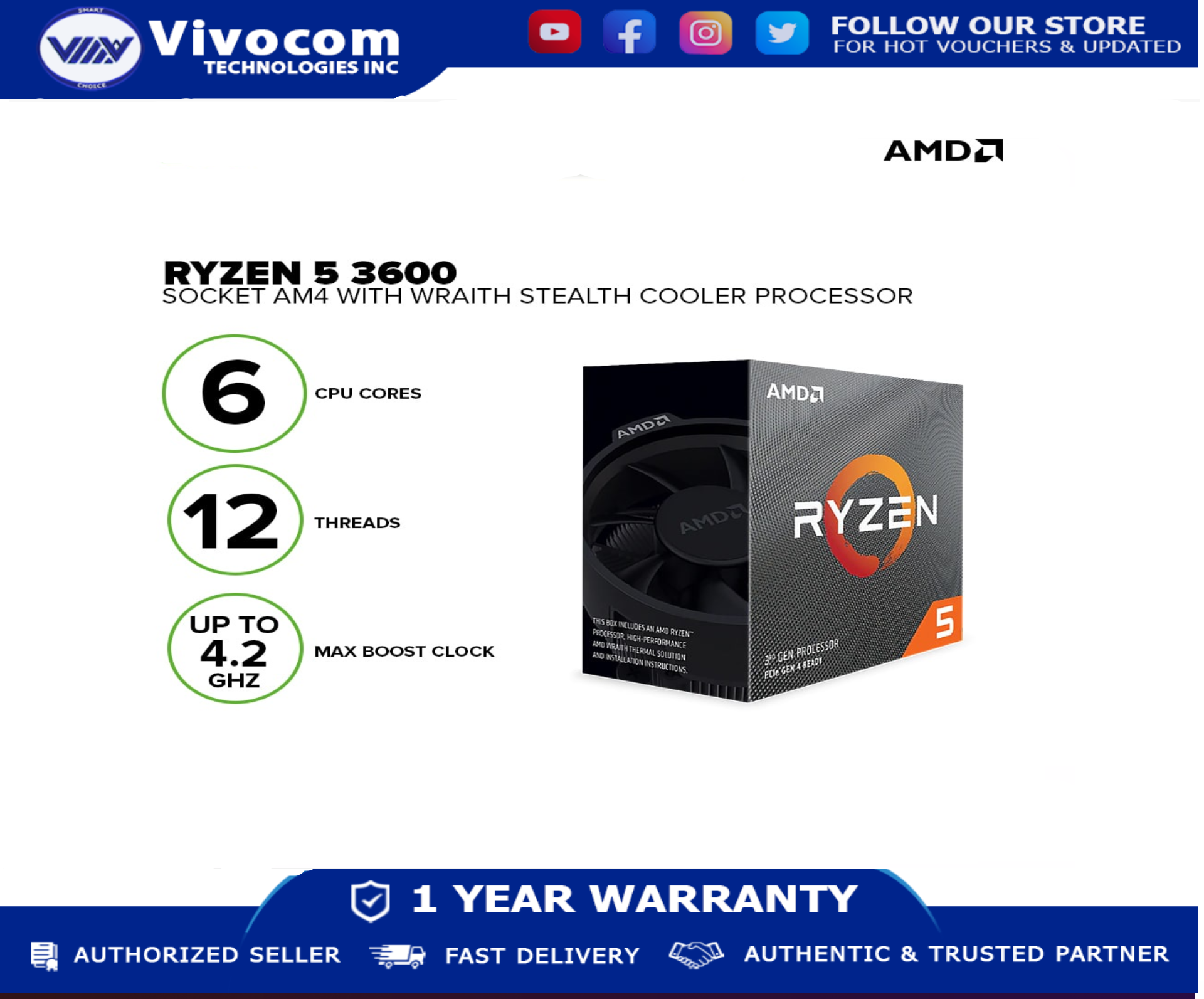 BRAND NEW AMD Ryzen 5 3600 6 Core 12 Thread Unlocked Desktop