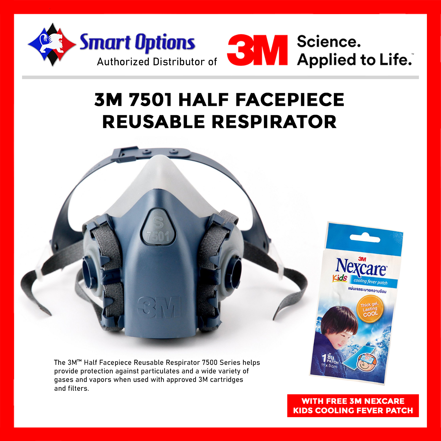 3M 7501 Half Face Mask Respirator SMALL WITH FREE 3M NEXCARE COOLING