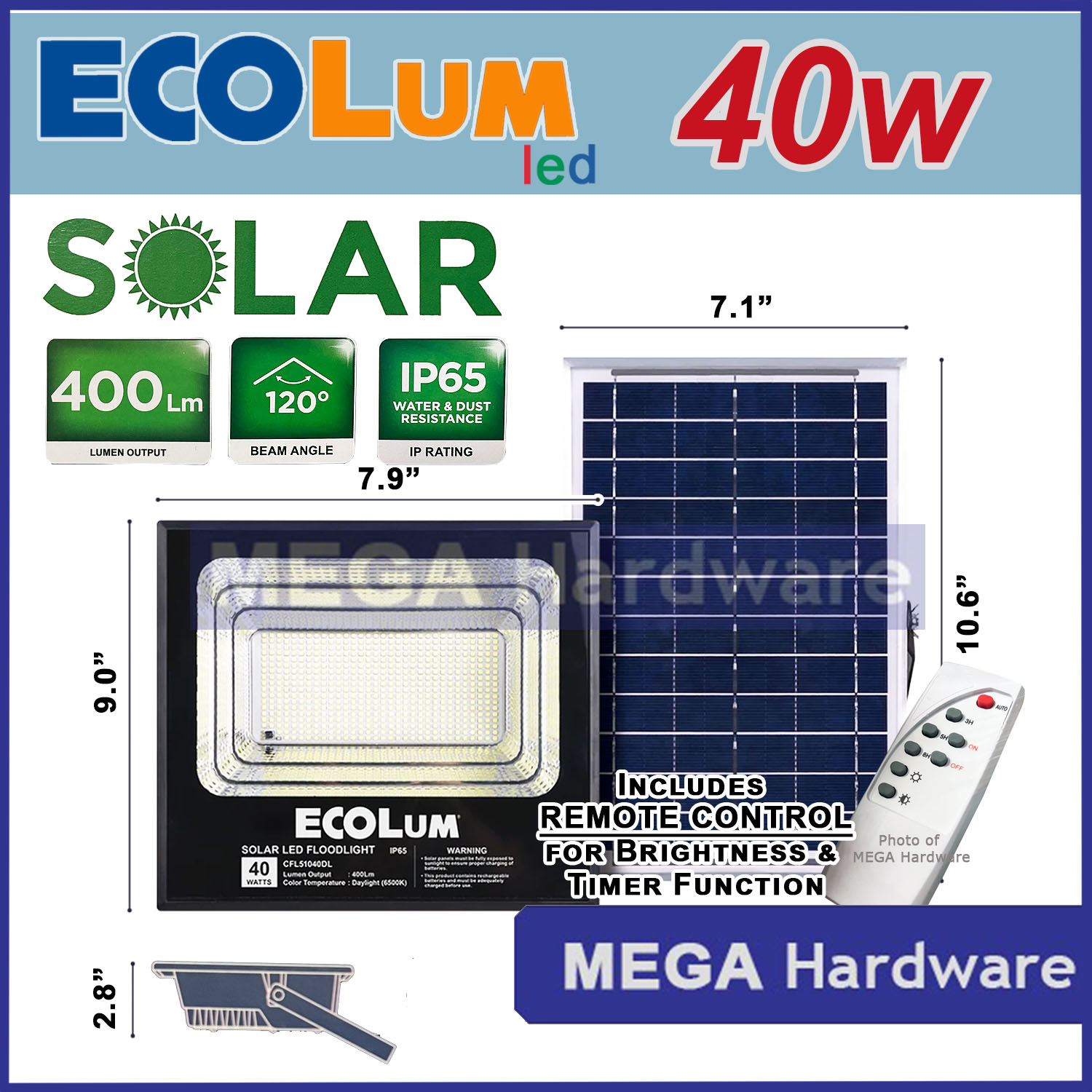 Firefly Ecolum Electric Solar LED Floodlight With Timer Brightness