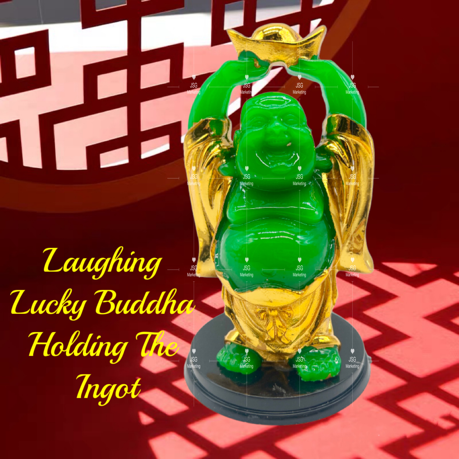 Feng Shui Gold And Jade Laughing Lucky Charms Buddha Holding The Ingot