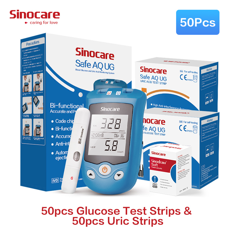 Sinocare Safe AQ UG 2 In 1 Glucometer Blood Glucose Meter Uric Acid