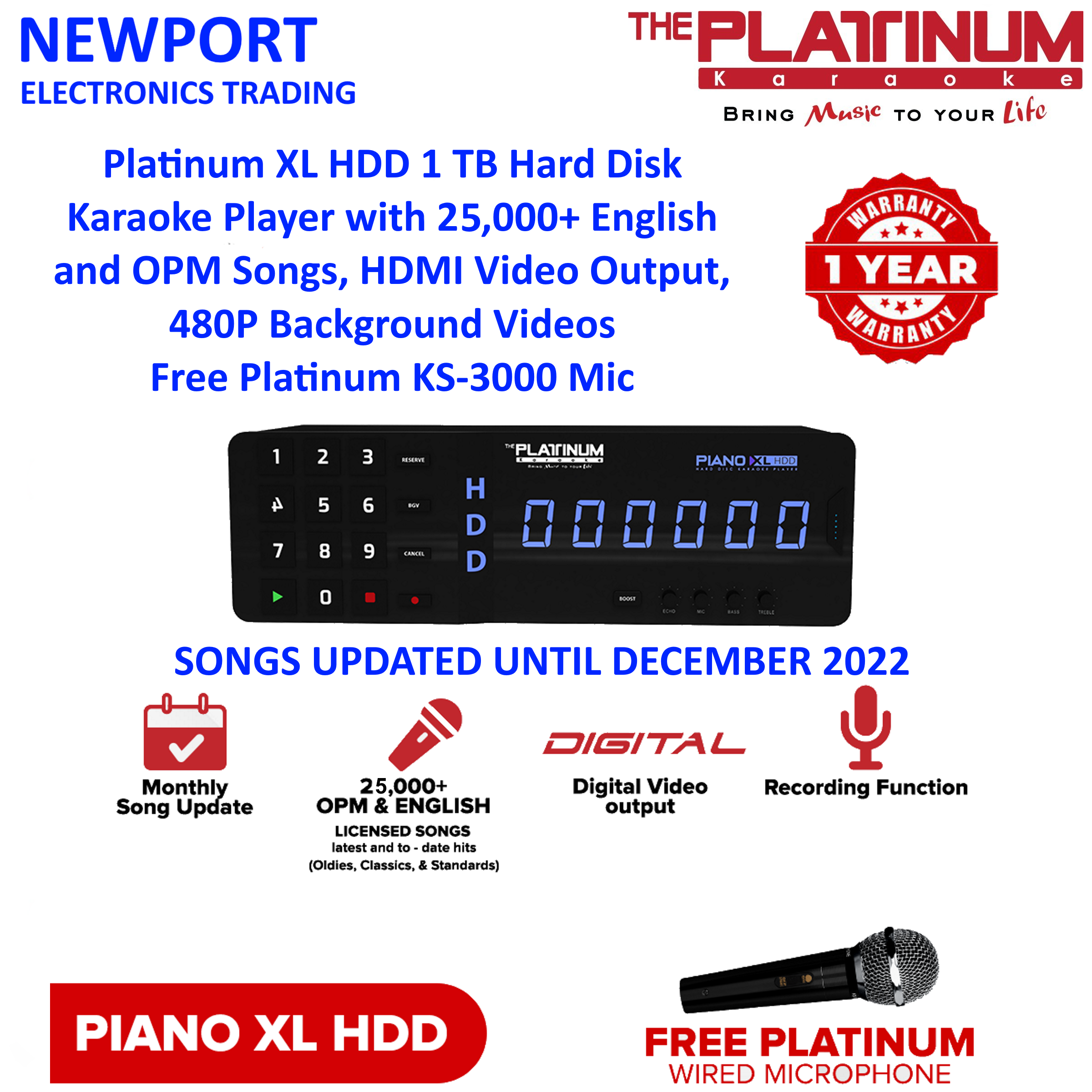 Platinum Piano Xl Hdd Terabyte Hard Disc Karaoke Player With