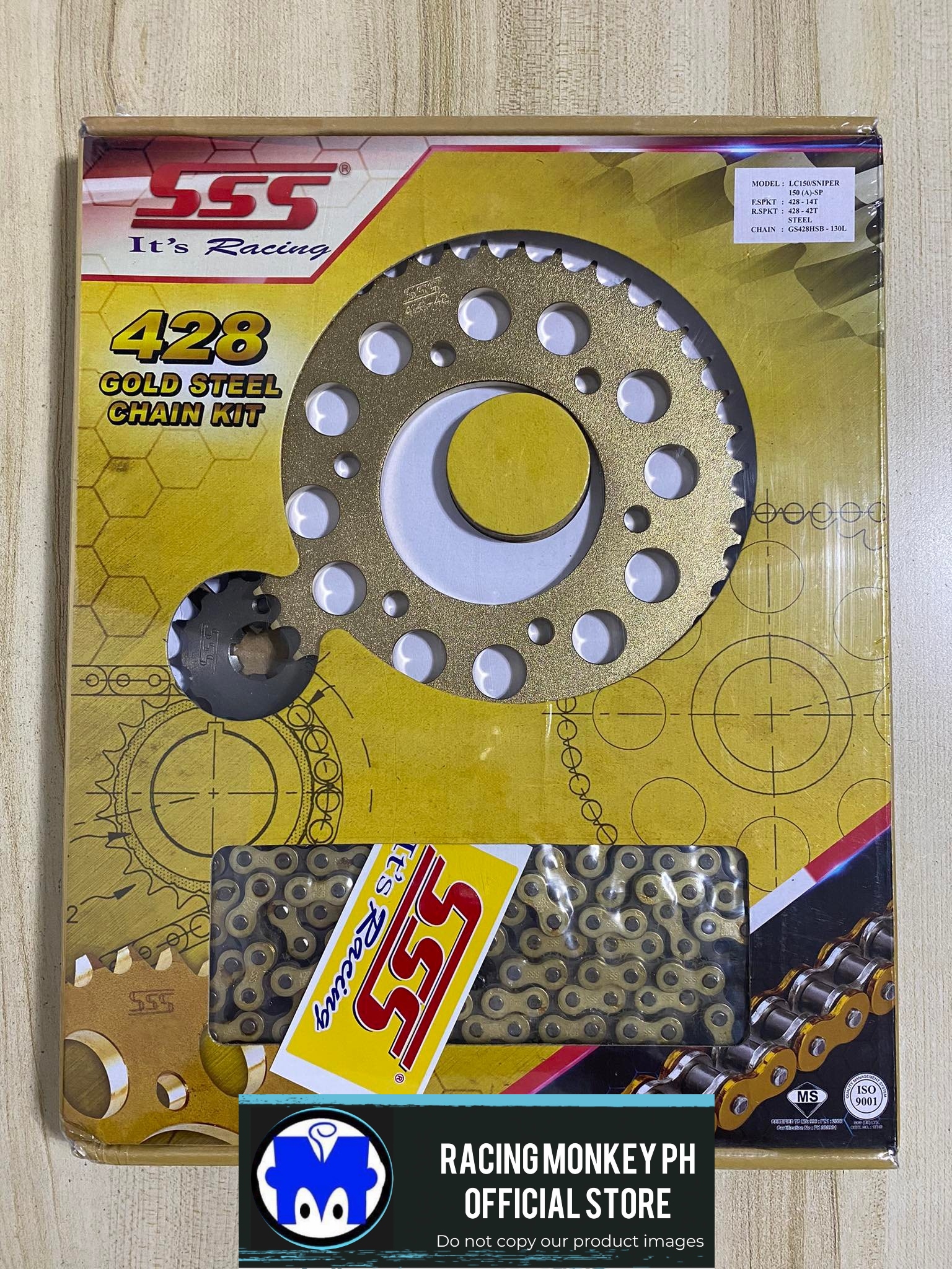 Original SSS Sprocket Chain Set 14T 42T 428H 130L STEEL GOLD Sniper